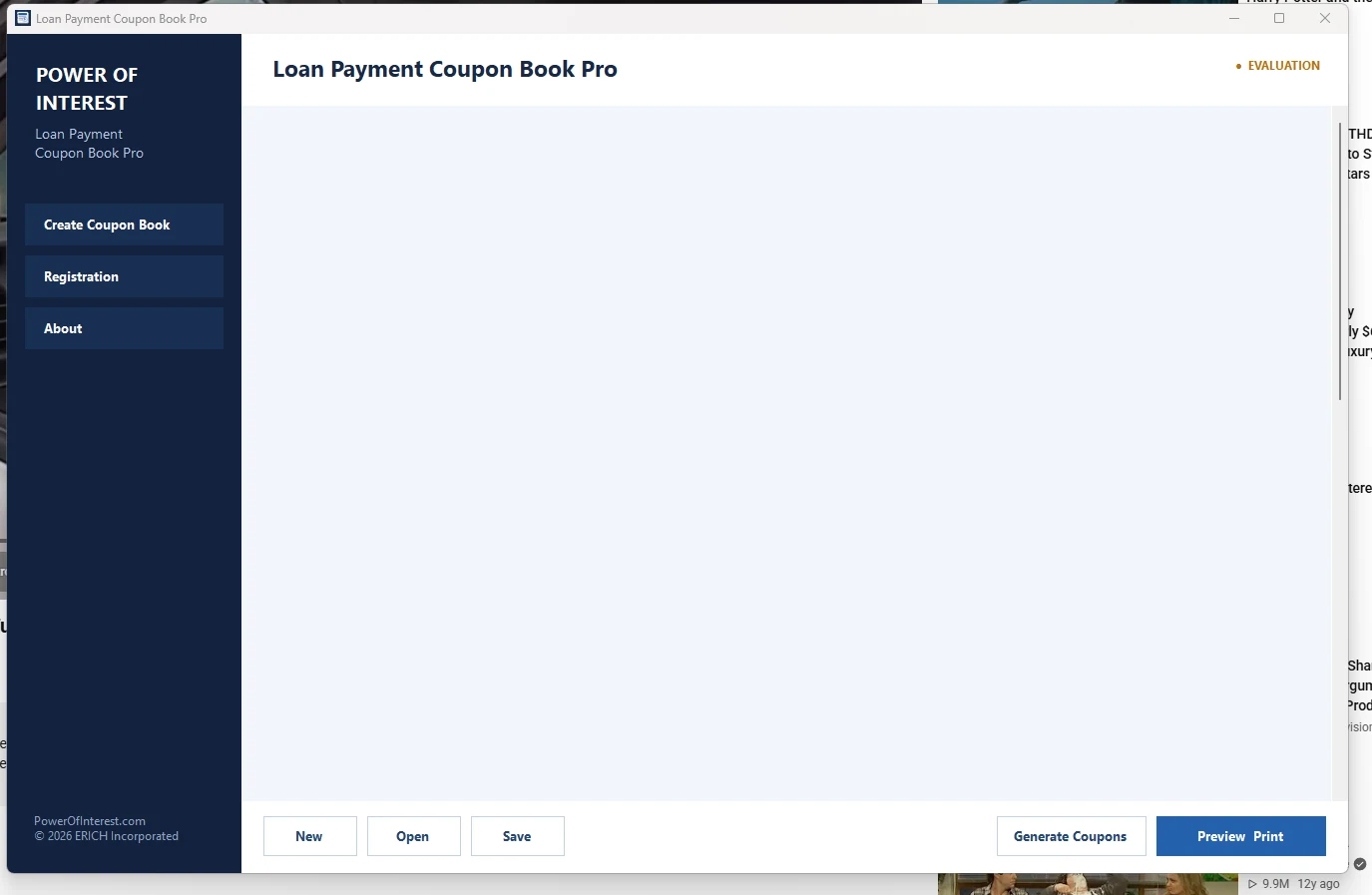 Actual Loan Payment Coupon Book Pro software screen